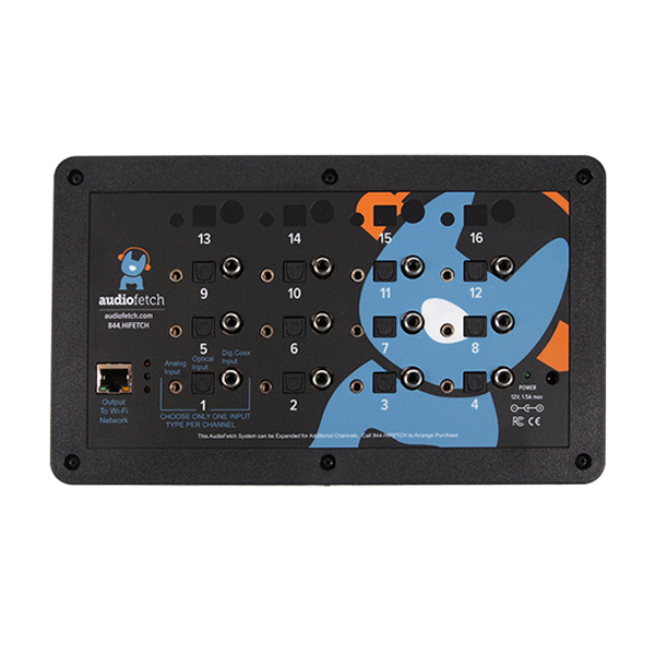 An AudioFetch Signature 12 Channel Expandable (FETCH12-A01) panel with buttons on it.